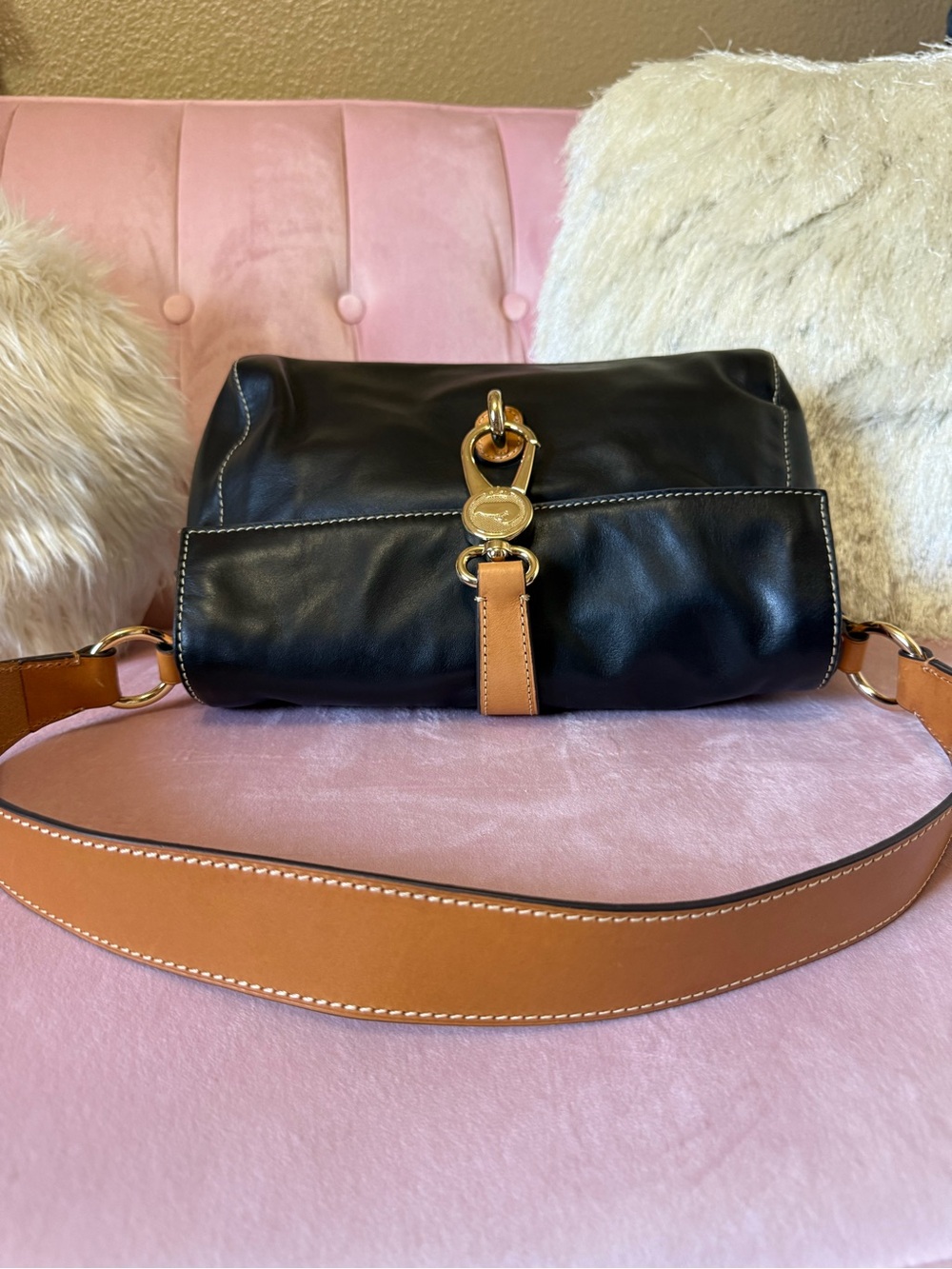 💯Auth! Dooney & Bourke Black & Brown Florentine Leather LIBBY Shoulder Bag - Picture 12 of 15